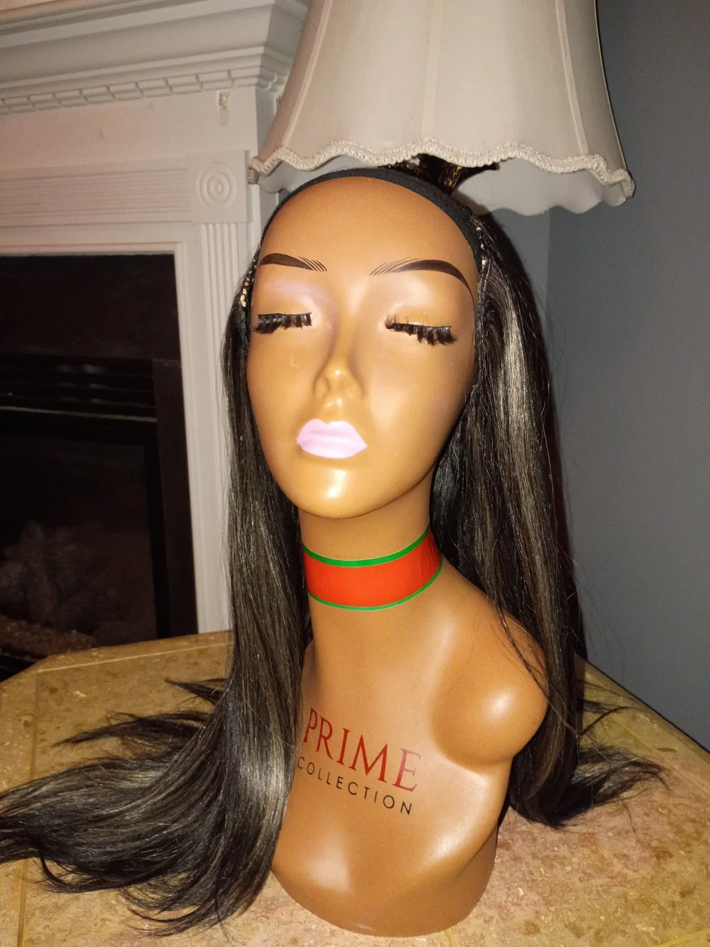Long Straight Women's Highlighted Half Wig - Black with Blonde Highlights